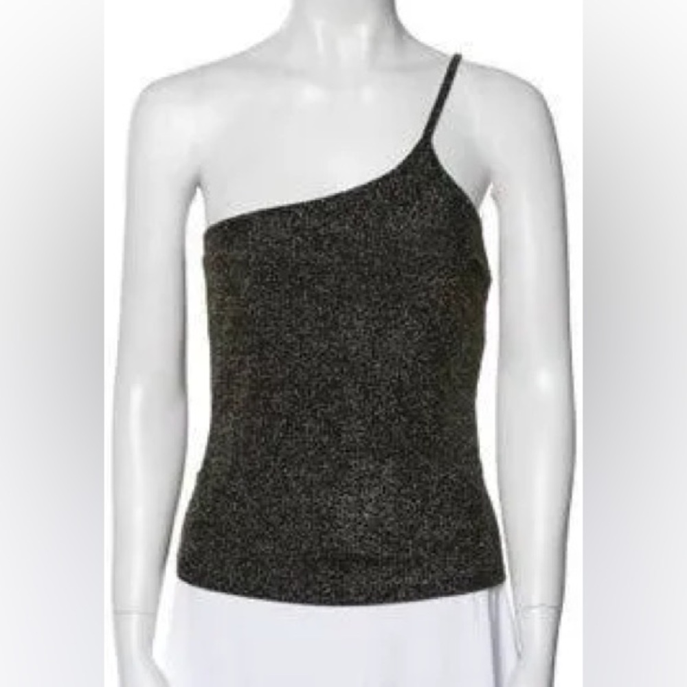 Reformation Black Metallic One-Shoulder Tank